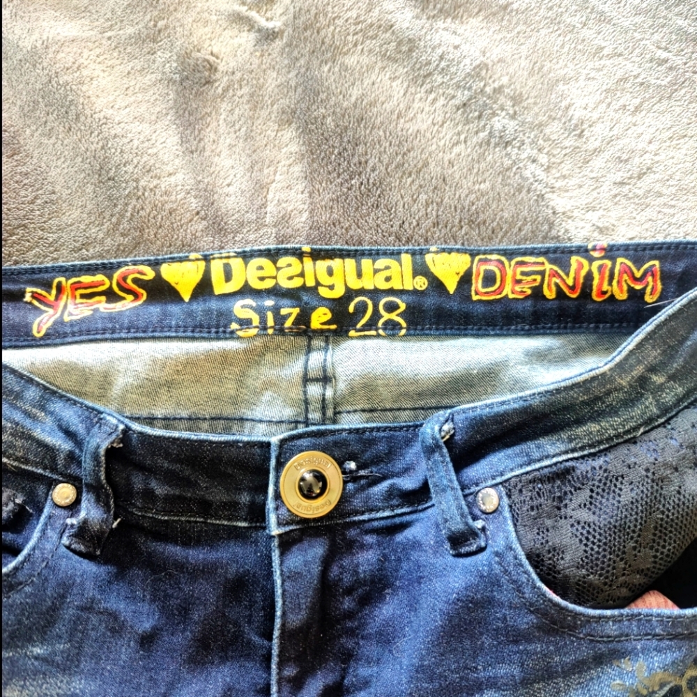 Desigual Blue Jeans with Black Lace Accents - Picture 4 of 5